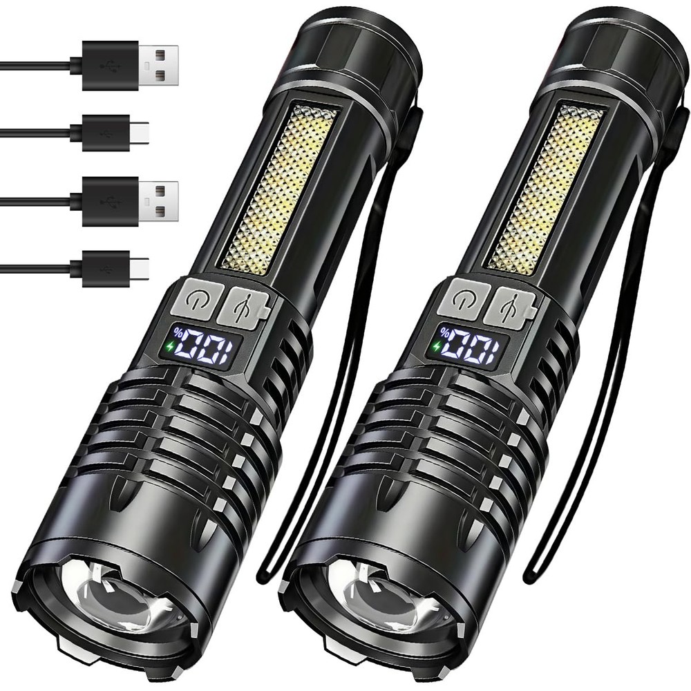 NAKCNM 2Pack Rechargeable Flashlights Super Bright LED Tactical Black