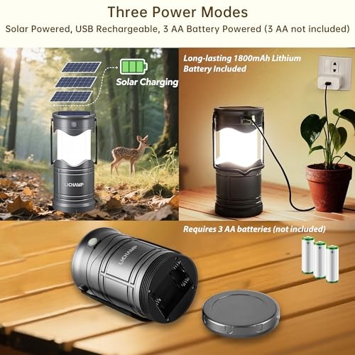 Lichamp 4-Pack Solar Camping Lantern, USB Rechargeable LED Lights with 3 Modes