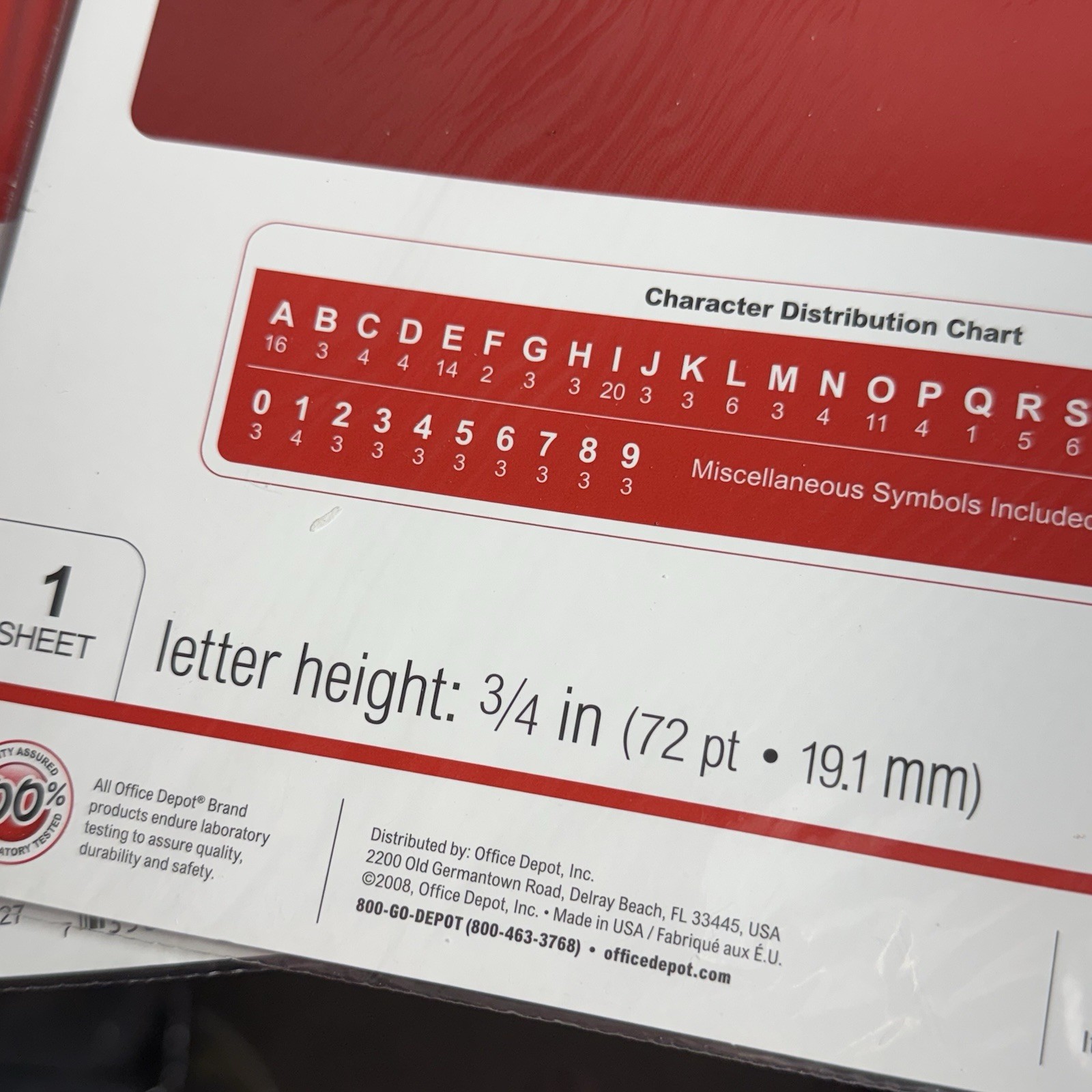 Lot of 4 Office Depot Adhesive Letters & Numbers, Symbols 3/4-Inch RED 72 PIECES