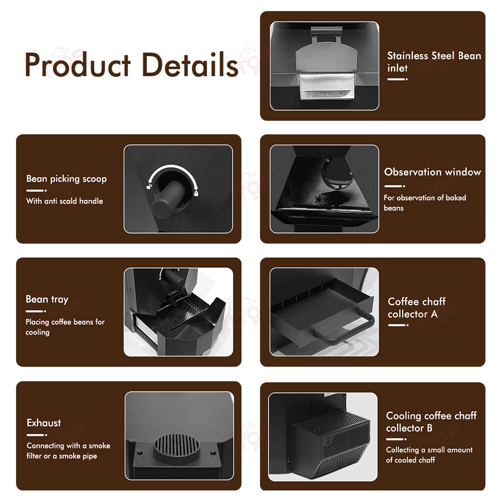 1000W Coffee Bean Roaster Commercial Automatic Roaster with Baking Curve Options