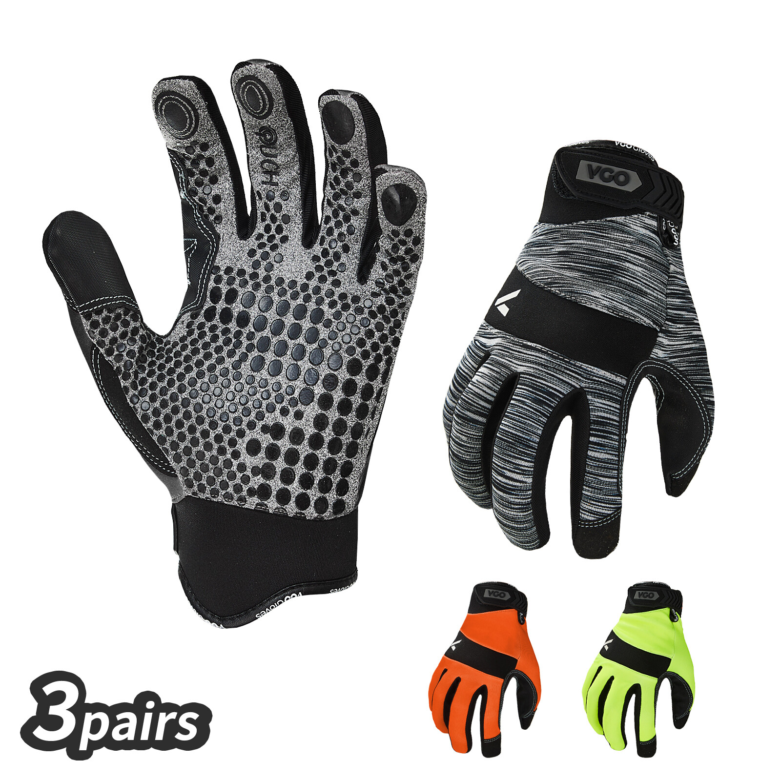 Vgo 3Pairs Synthetic Leather Work Gloves,Mechanic Gloves,Outdoor Gloves(SL7895)