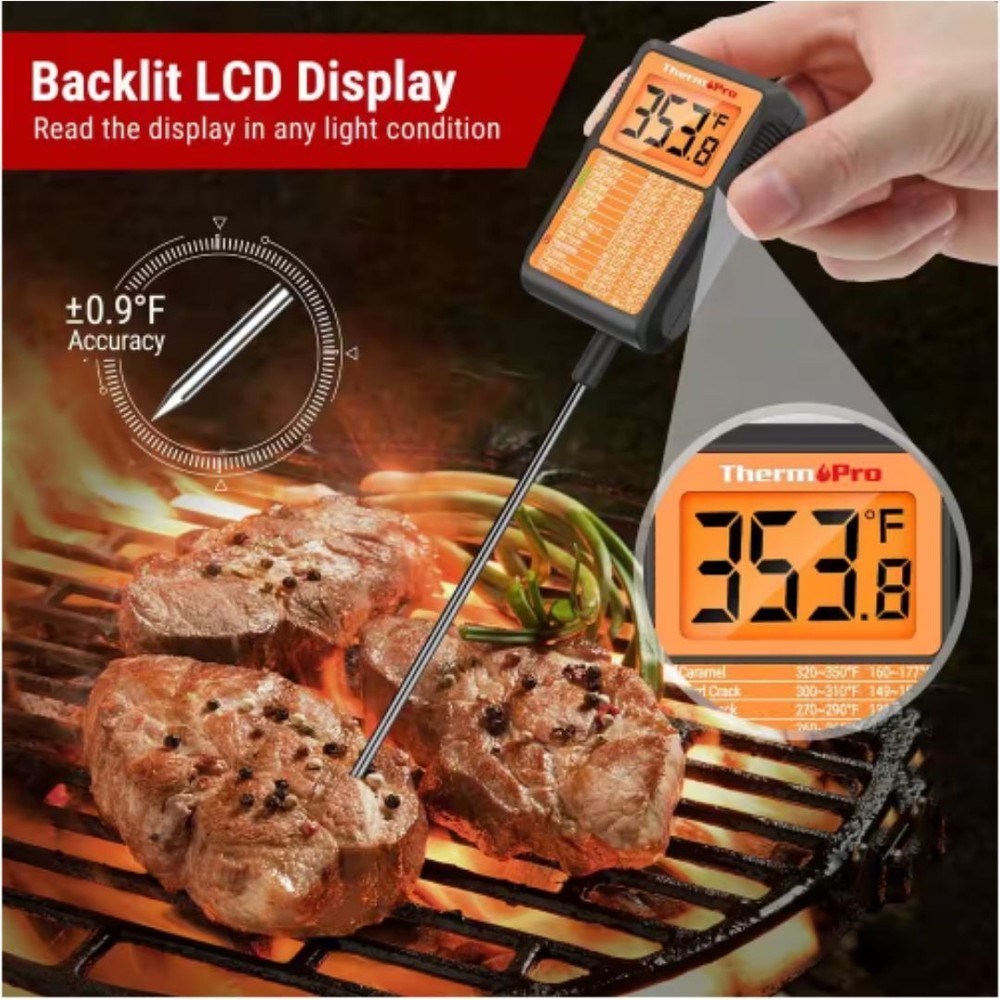 Cooking Thermometer Digital Candy Making Grilling 8" Long Probe With Pot Clip