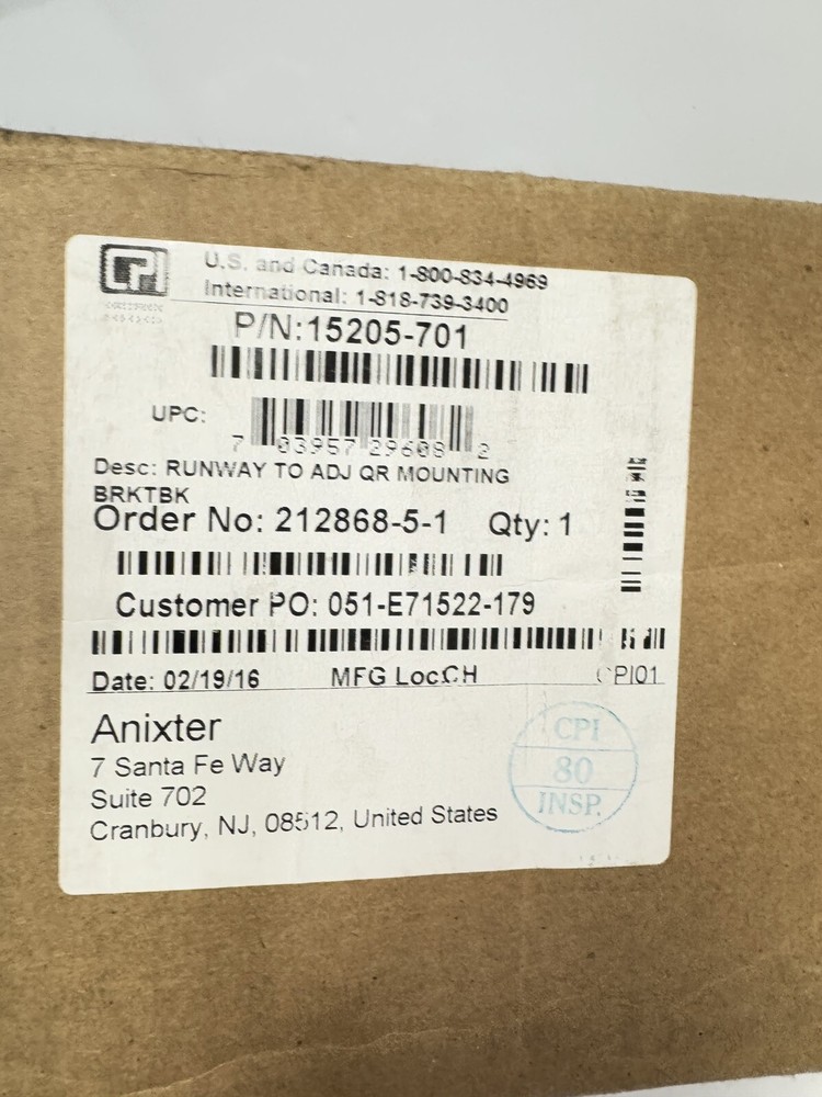 CTW 15205-701 Runway to ADJUSTABLE RAIL Mounting Bracket SERVERRACK/QUADRARACK