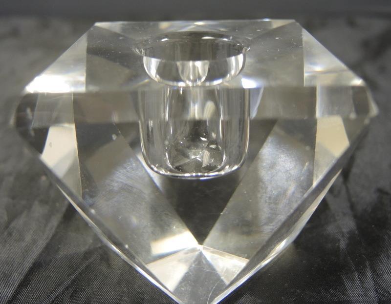 Mid Century Multi Faceted Square Crystal Candle Holders