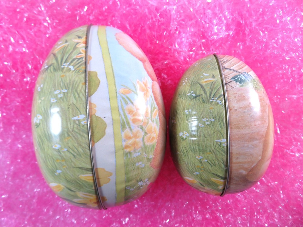 Nesting Empty Tin Easter Eggs Lemontree Lane Teddy Bear Lithographs Large & Med