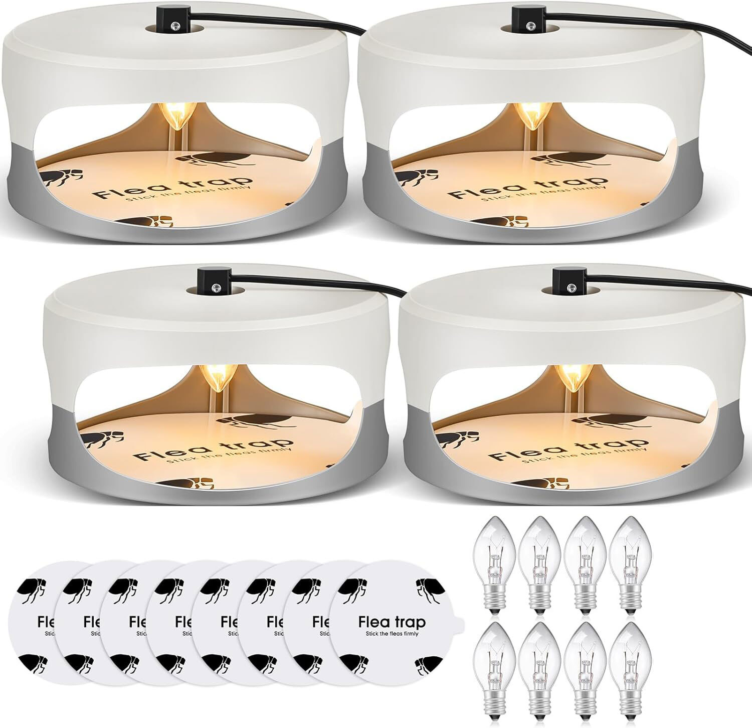 4Pcs Flea Traps for Inside Your Home with 8 Sticky Disc 8 Bulbs Flea Killer