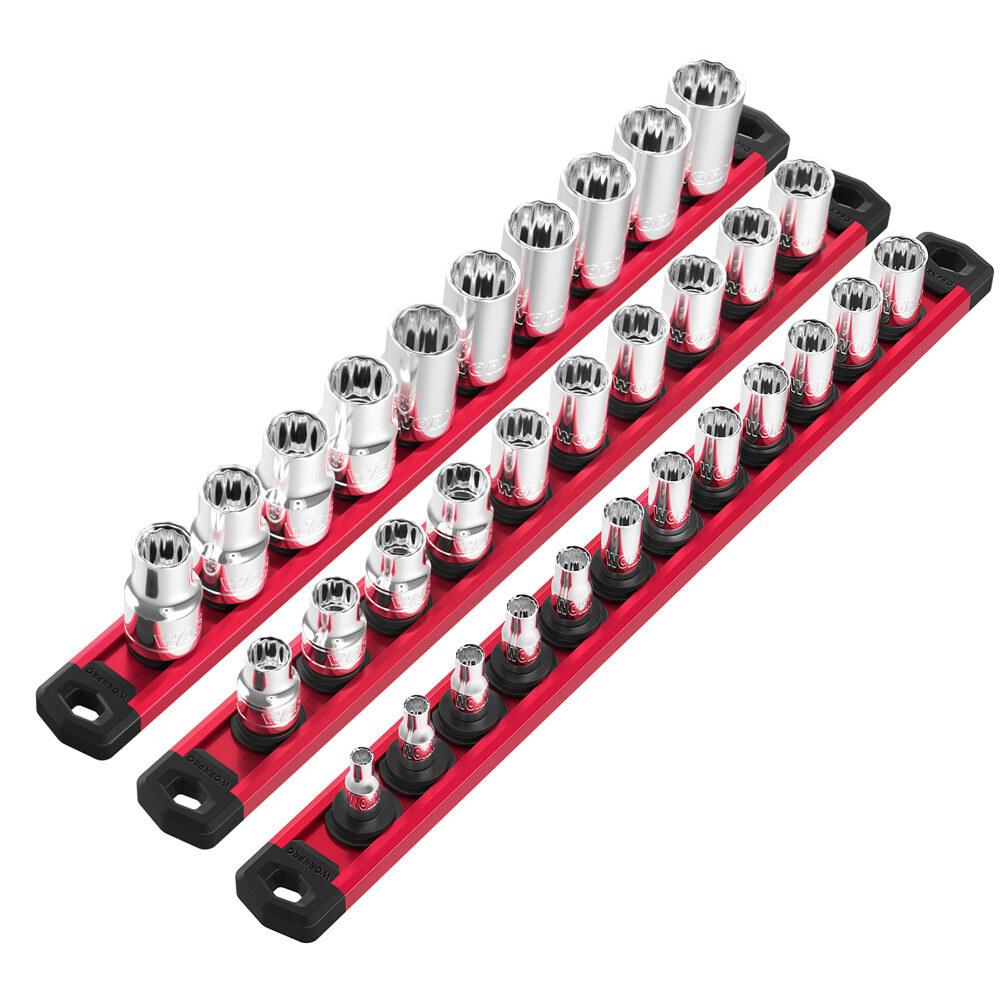 WORKPRO Magnetic Socket Organizer Set 3-PACKS 1/4" 3/8" 1/2" Drive Socket Holder