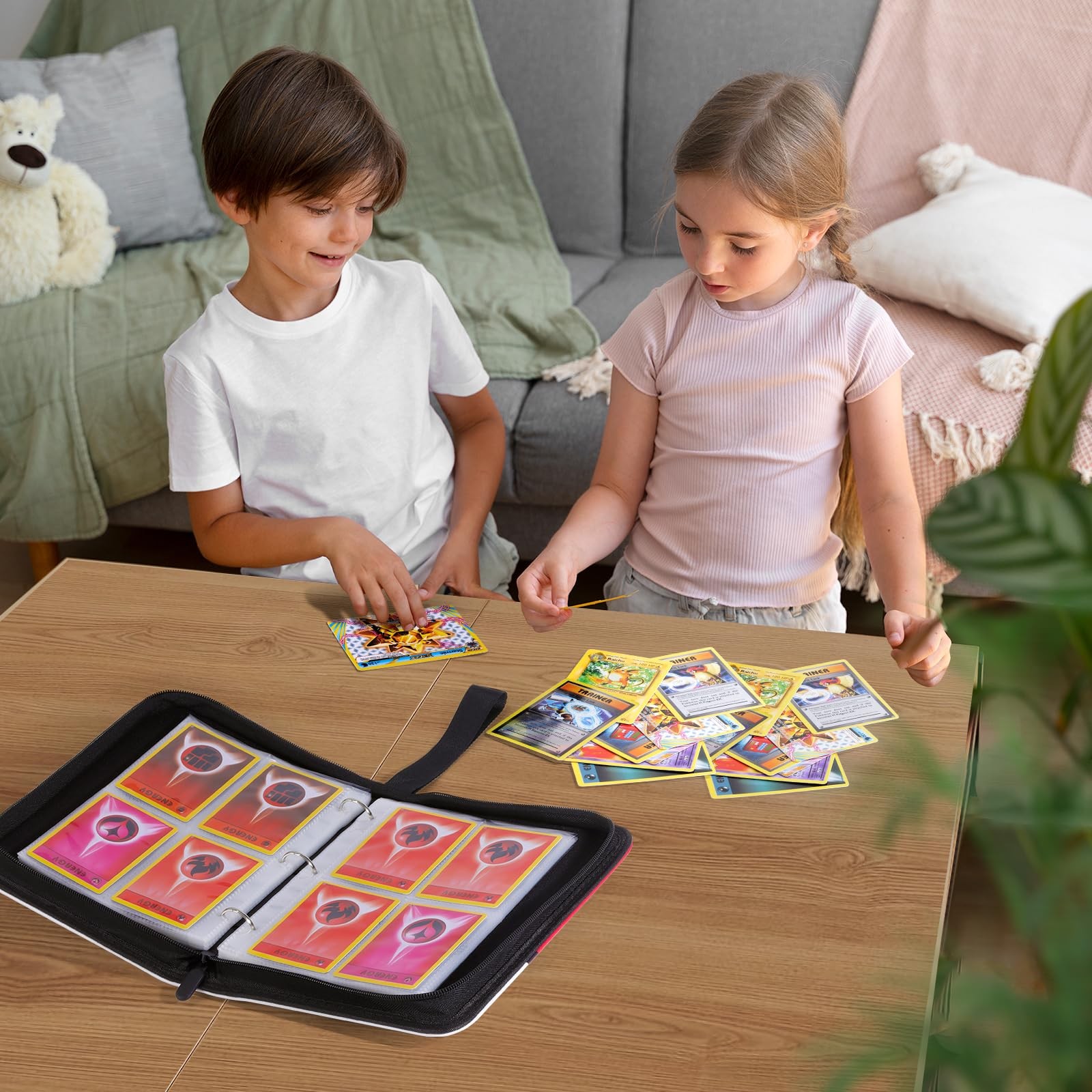 FAMOMI 4-Pocket Card Binder Album w/ 50 Sleeves - Holds 400 Cards - Pink