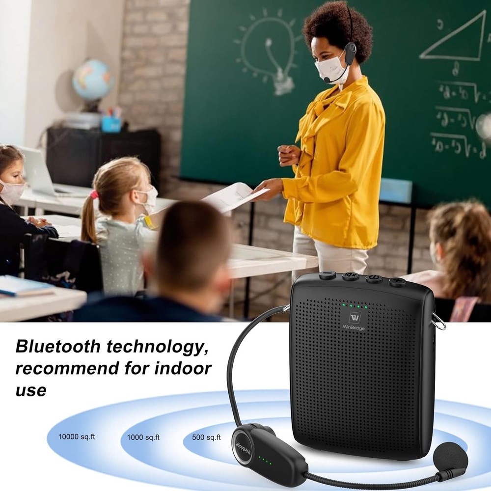 WinBridge Wireless Voice Amplifier for Teachers with Bluetooth Headset Black