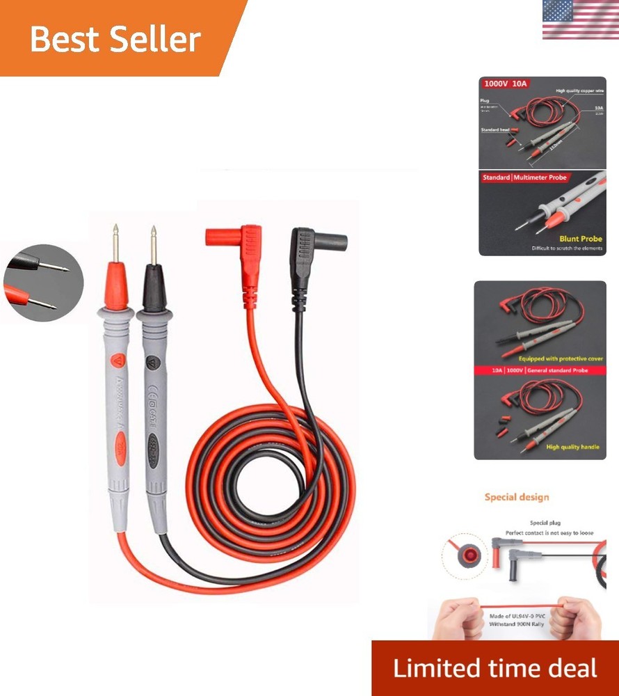 User-Friendly Banana Plug Multimeter Leads with Ultra-Sharp Tips - 1000V 20A