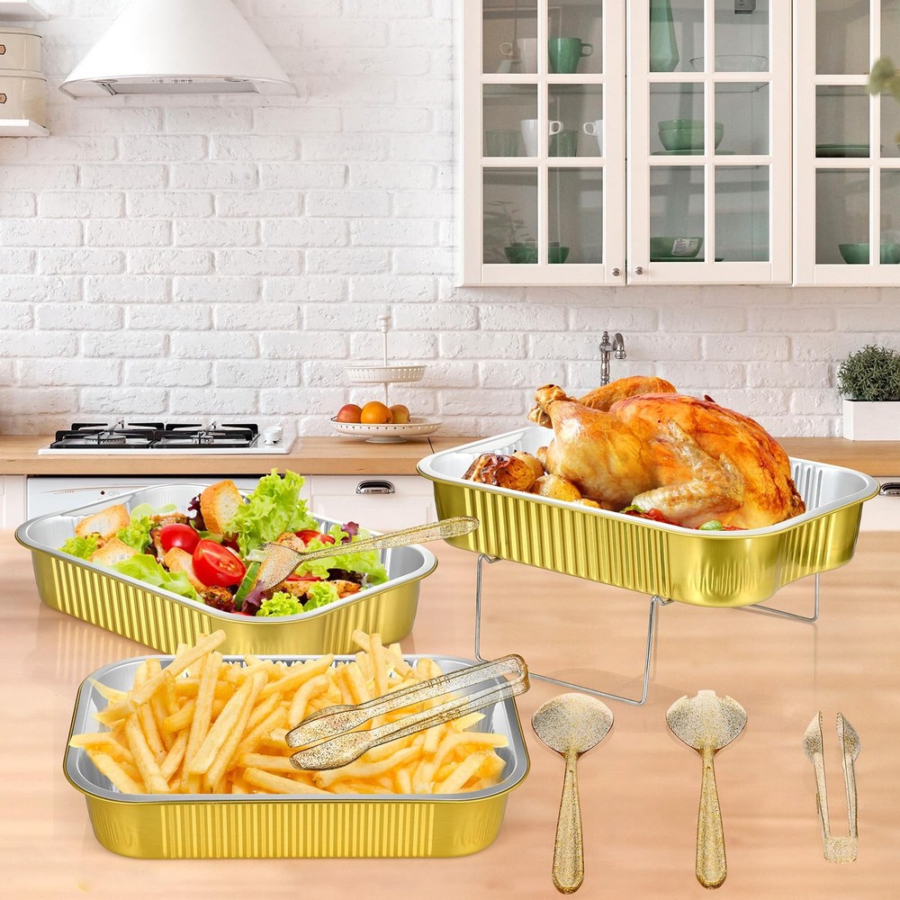 Maxcheck 8 Sets Disposable Chafing Dishes Buffet Set Chafer Wire Racks Buffet...