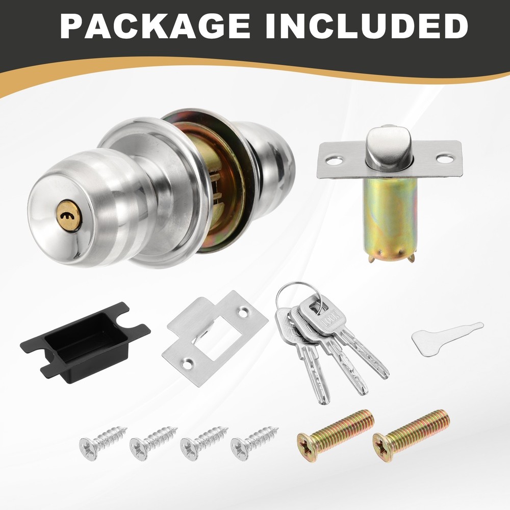 Entry Door Knobs with Key Stainless Steel Round Ball Lock 60mm (2-3/8") Backset