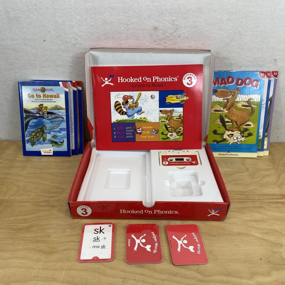 Hooked On Phonics Learn To Read Level 3 Audio Tapes Flash Cards Red Workbook