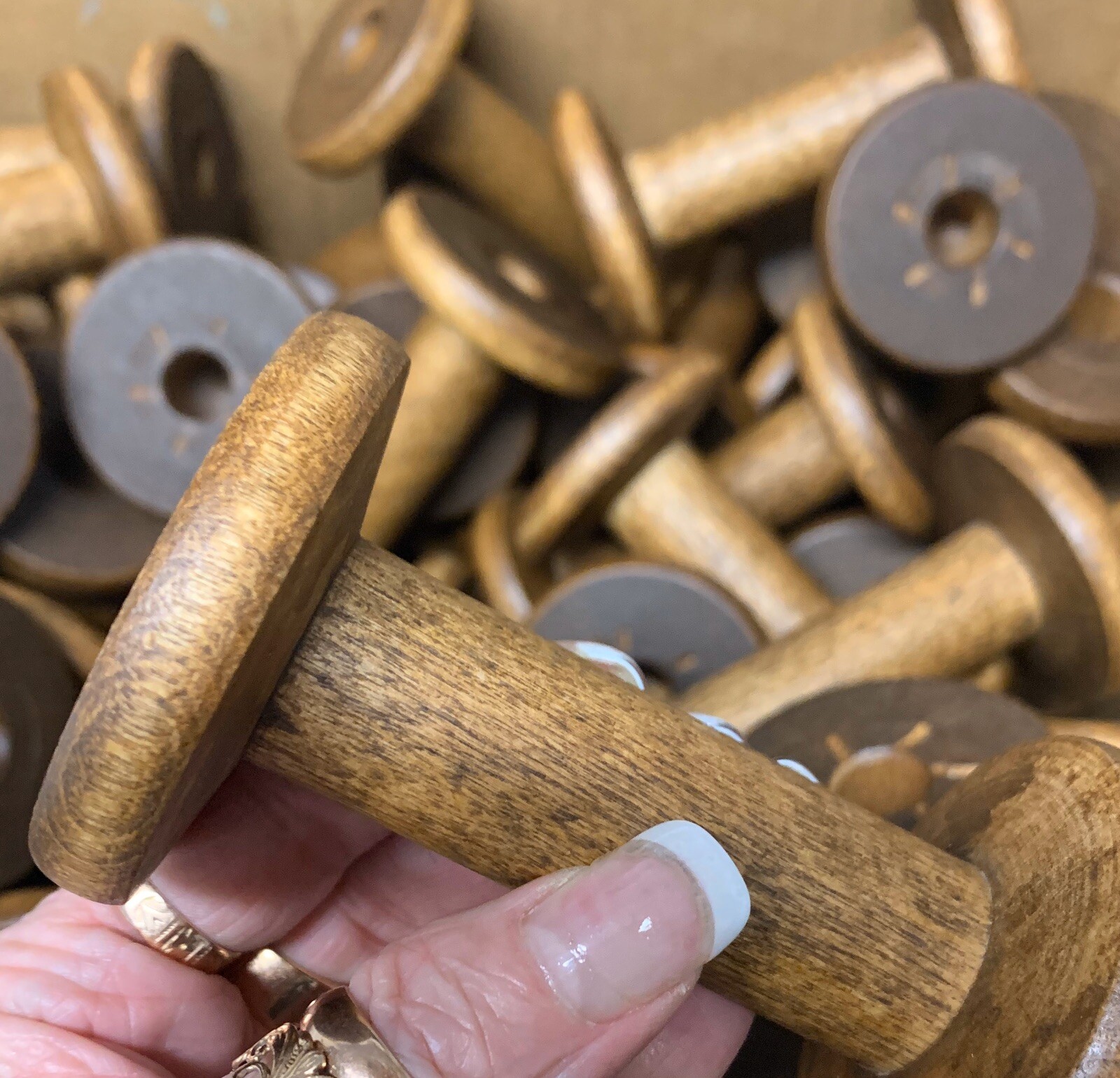 10 Silk Spools Bobbins Wood Factory Reclaimed Industrial Quills Wooden Textile