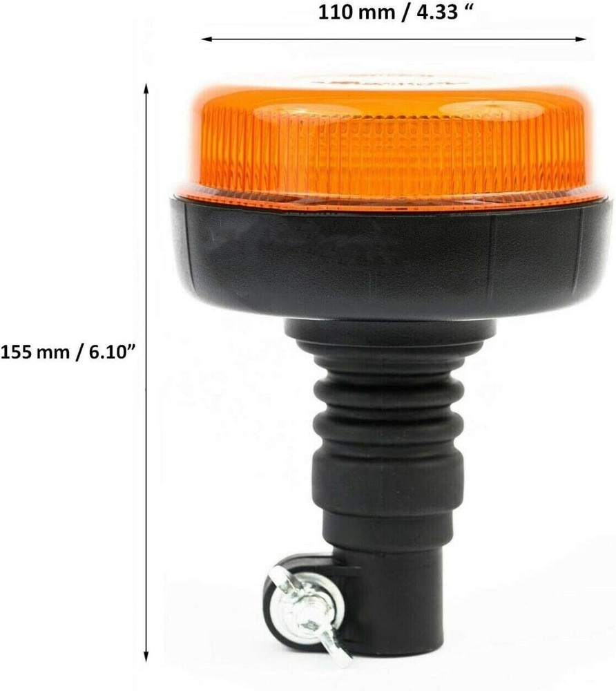 12 LED Rotating Amber Flexi DIN Pole Mount 4 Flashing Modes Warning Light Beacon