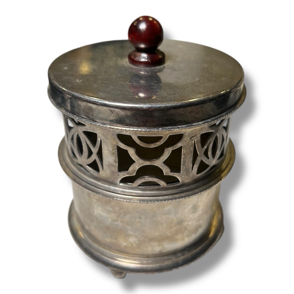 Vtg Shanghai Tang Silver Plate Circular Potpourri Pot or Candle Holder