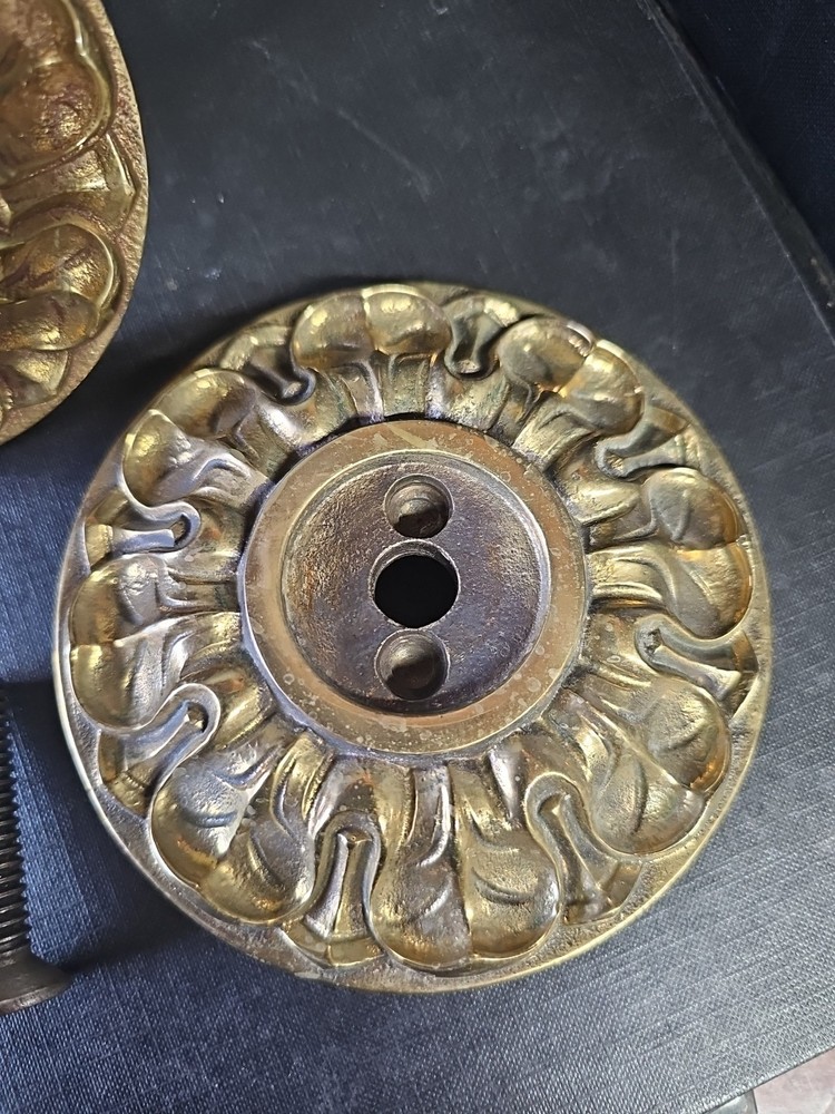 Antique Solid Brass Centre Door Knob Gold Door Pull Large Floral Design
