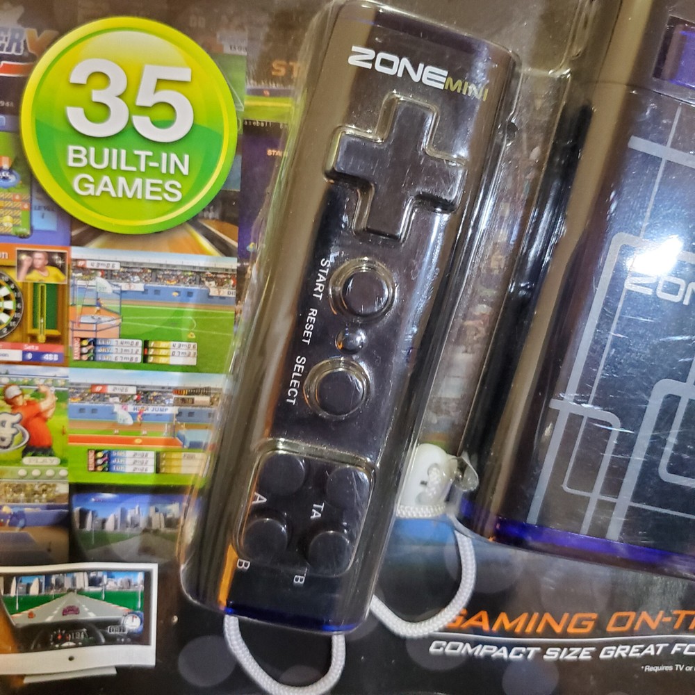 ZONE Mini INTERACTIVE Black/Blue GAMING SYSTEM 35 BUILT-IN GAMES WIRELESS Sealed