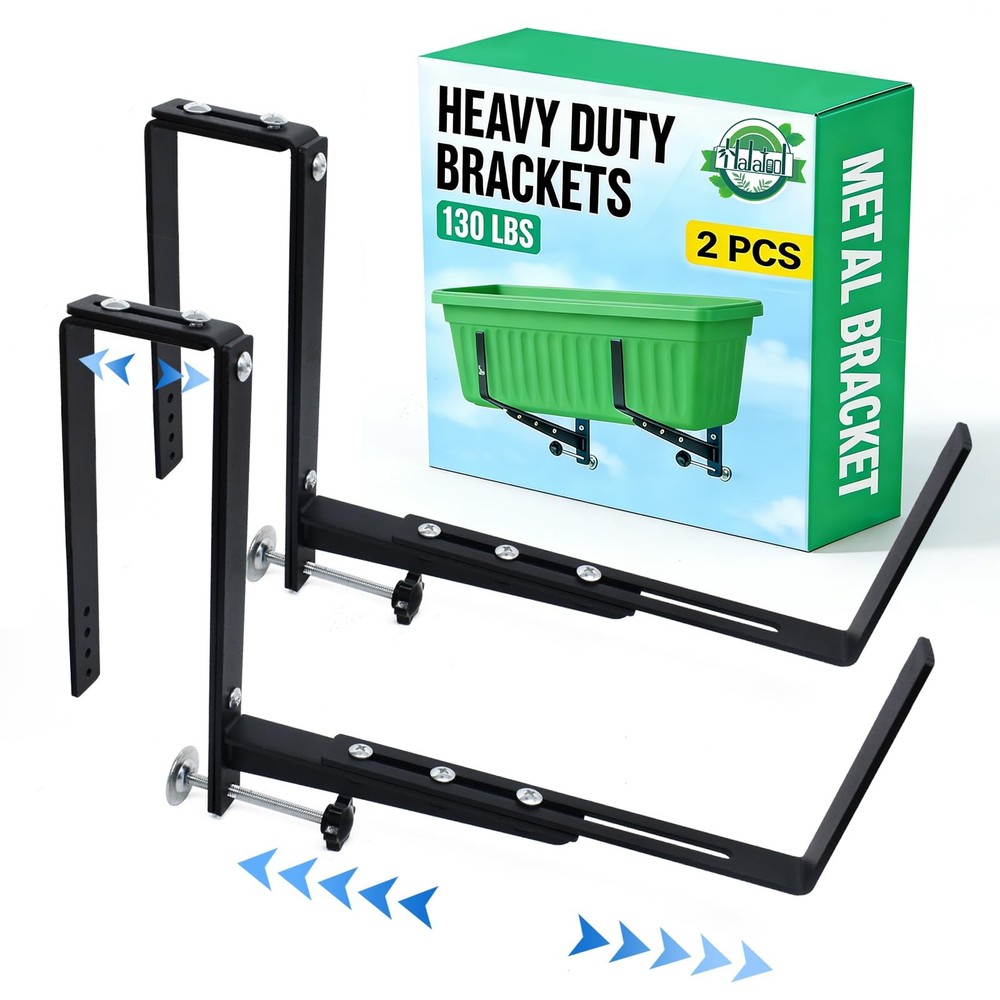 Halatool 2-Pack Adjustable Window Box Bracket, Heavy Duty Wall Mount Planter ...