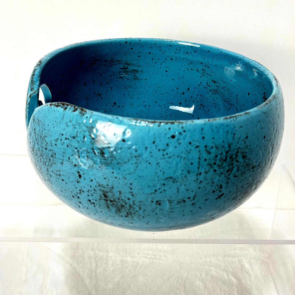 Handmade Rustic Turquoise Ceramic Round Sewing Tools Organizer/Knitting Yarn Bow