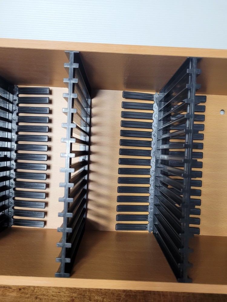 CD STORAGE BOX, 60 CD HOLDER, TIMBER AND PLASTIC CONSTRUCT
