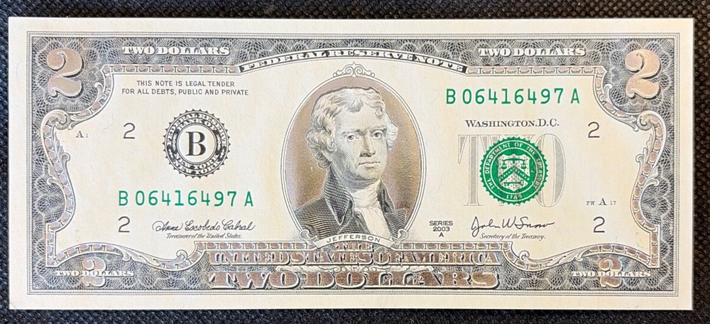 2003 Silver Plated $2 Bill B064164497A(SC0426-113)