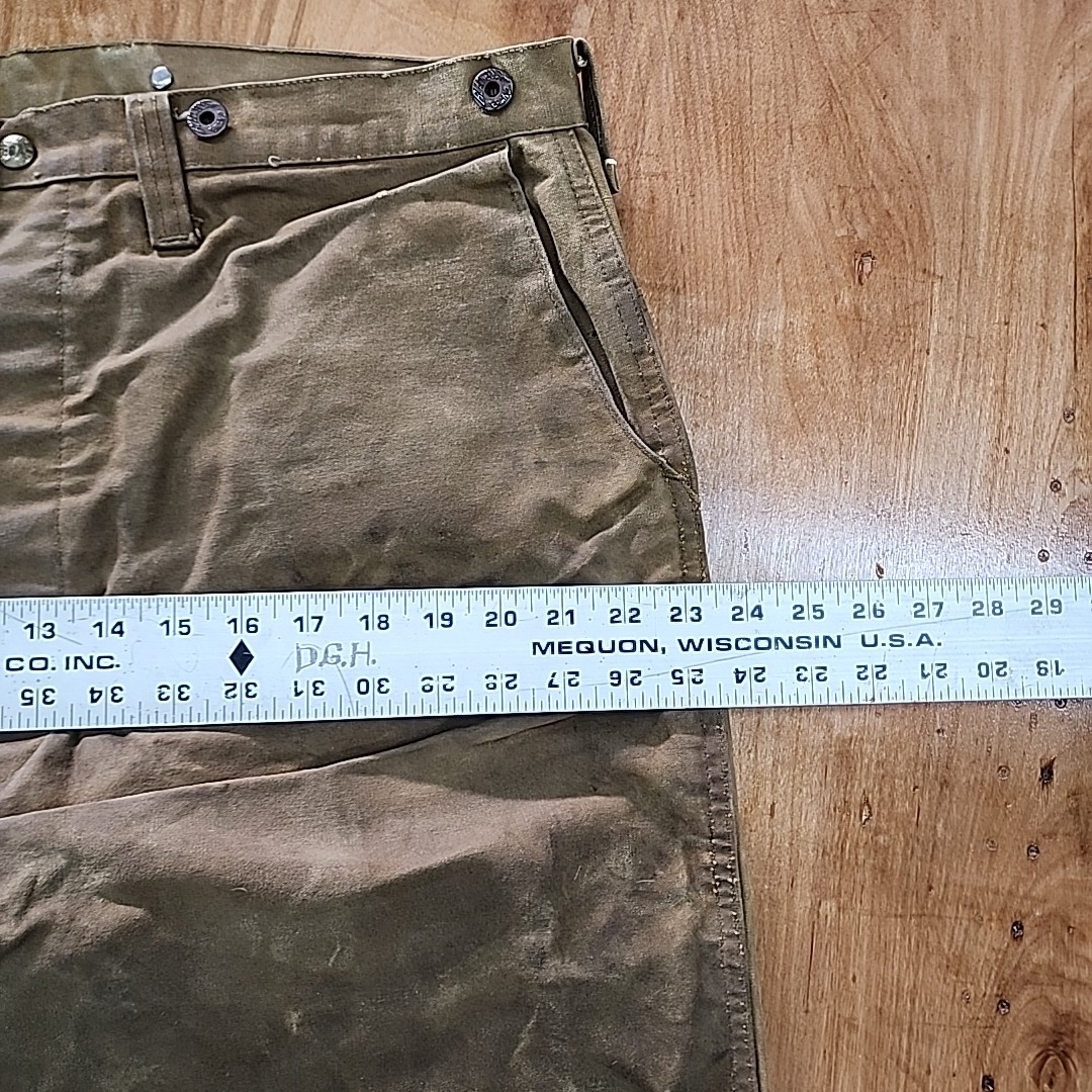 Vtg 40s Black Bear Brand Rain Tite Waxed Canvas Work Pants Button Fly Union Made