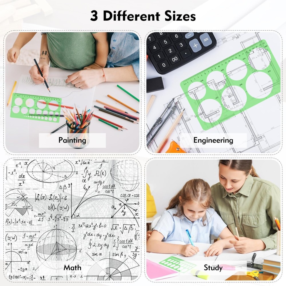 3Pcs Circle Template, Circle Template for Drawing 3 Sizes Circle Stencil Temp...