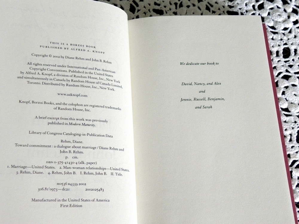 Toward Commitment by Diane and John Rehm SIGNED by both Stated 1st Edition HC