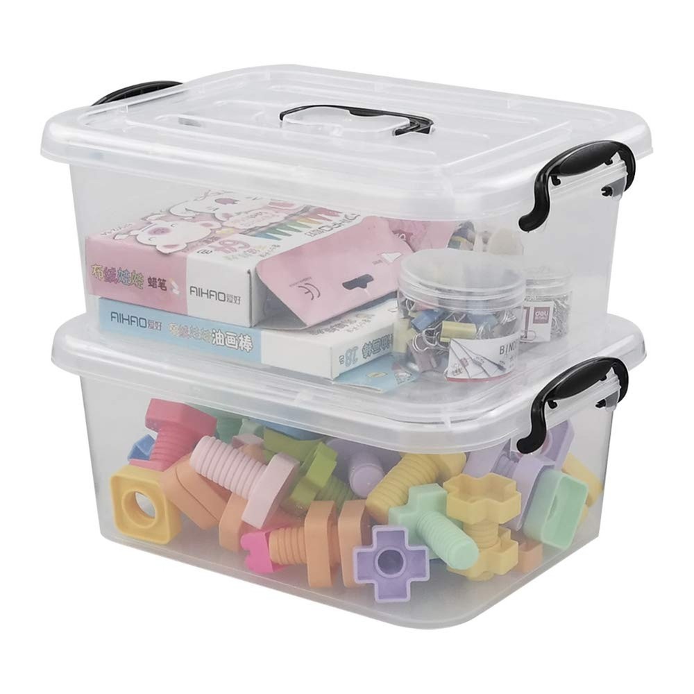 8 L Plastic Storage Boxes, Clear Storage Bin with Black Handle, 2-Pack 8 L