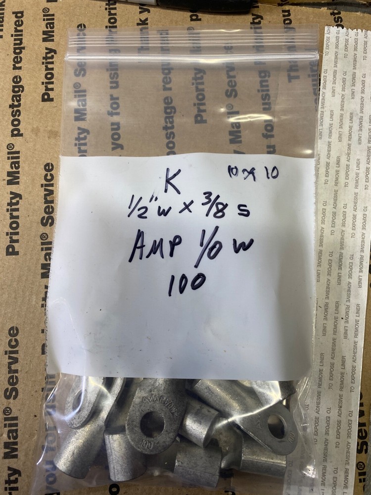 10 Ring Crimp Terminals (Size:1/2"wire X 3/8" stud) HD Tinned Solid Copper AMP
