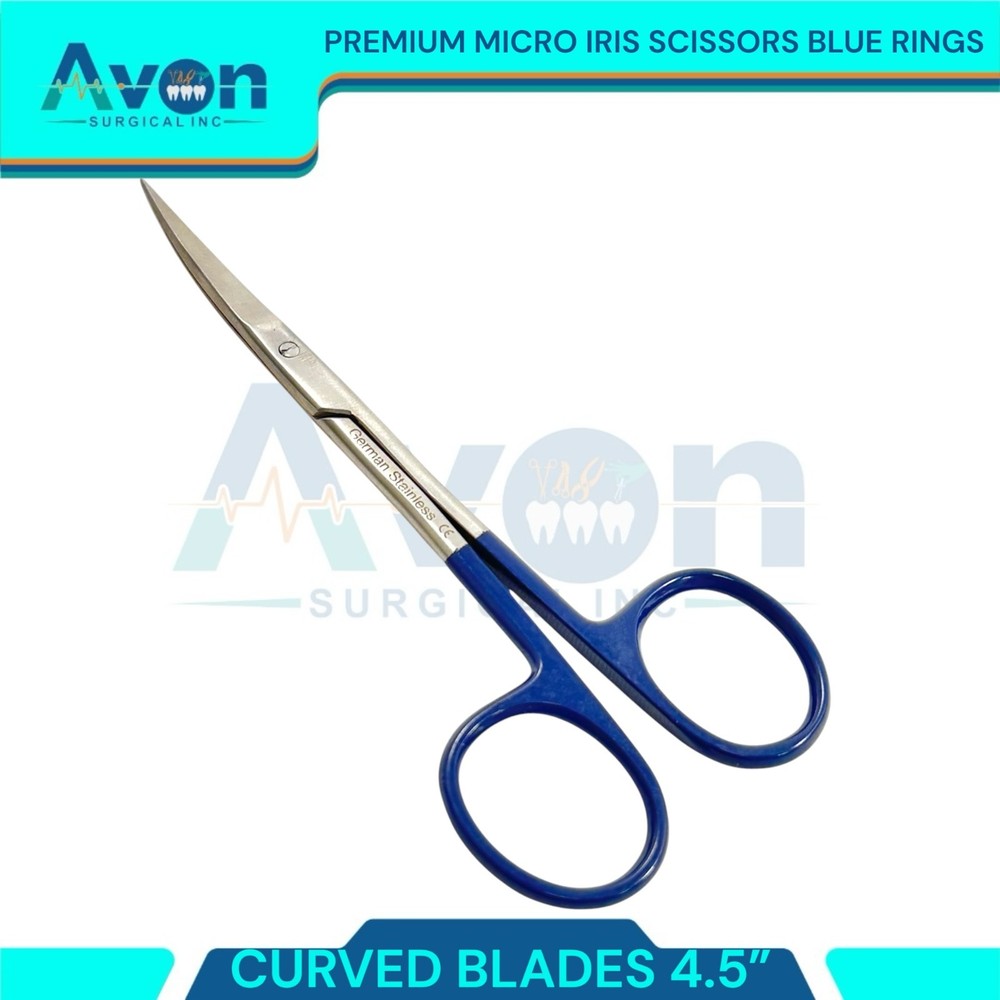 Blue Rings Dissecting Iris Scissors 4.5" Sharp Tips - Micro - Veterinary, Dental