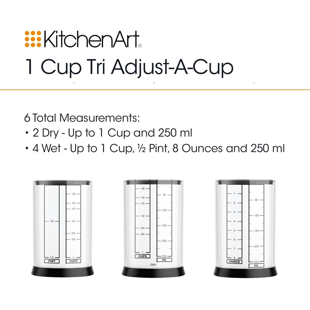 1 Cup Tri Adjust A-Cup, Easy Pour Adjustable Measuring Cup