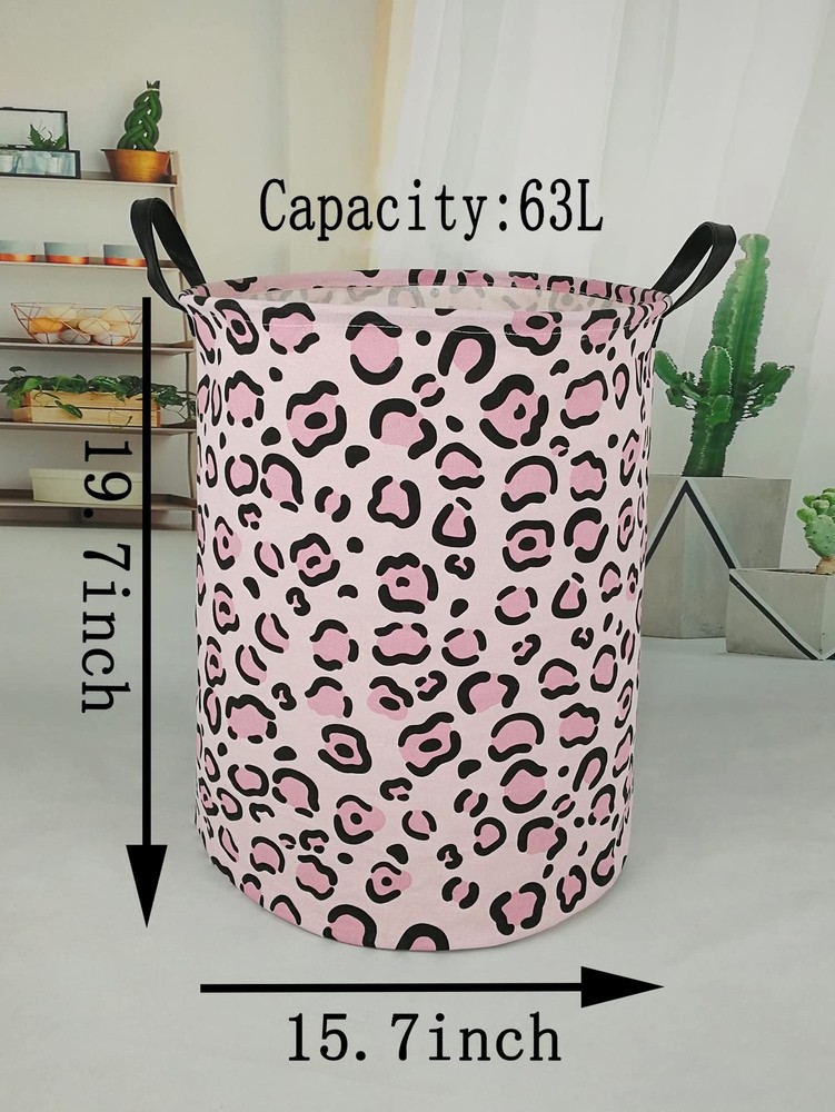 Round Leopard PatternLaundry Hamper Storage Basket Fabric Material Storage Ha...