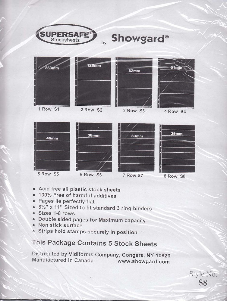 Showgard Supersafe Stock Sheets 8 Row Double Sided Pages 29mm 5 Pack S8