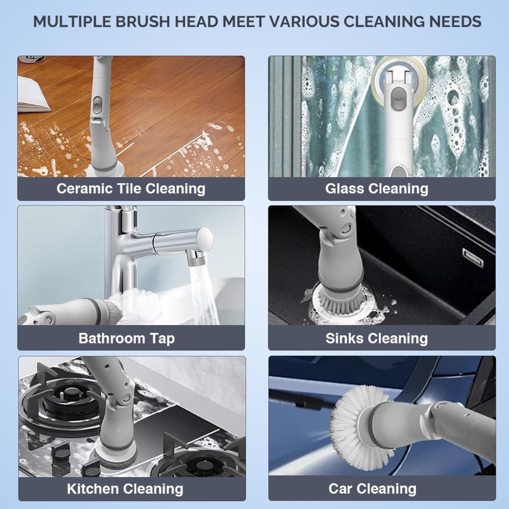 Electric Spin Scrubber - Cordless Cleaning Head with 6 Replaceable Brushes - ...
