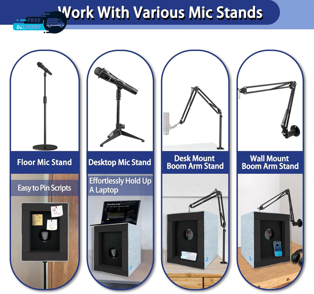 Enclosed Vocal Booth Portable Microphone Isolation Shield Foldable Reflection