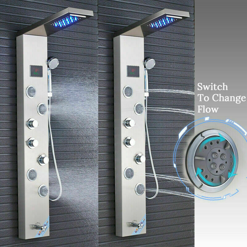 Stainless Steel Shower Panel System 5 Function LED Rain&Waterfall Message Body