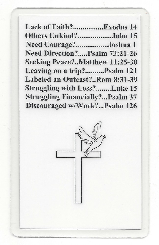 BIBLE Pocket Reference Card, Laminated. Emergency Numbers. Verses to HELP!