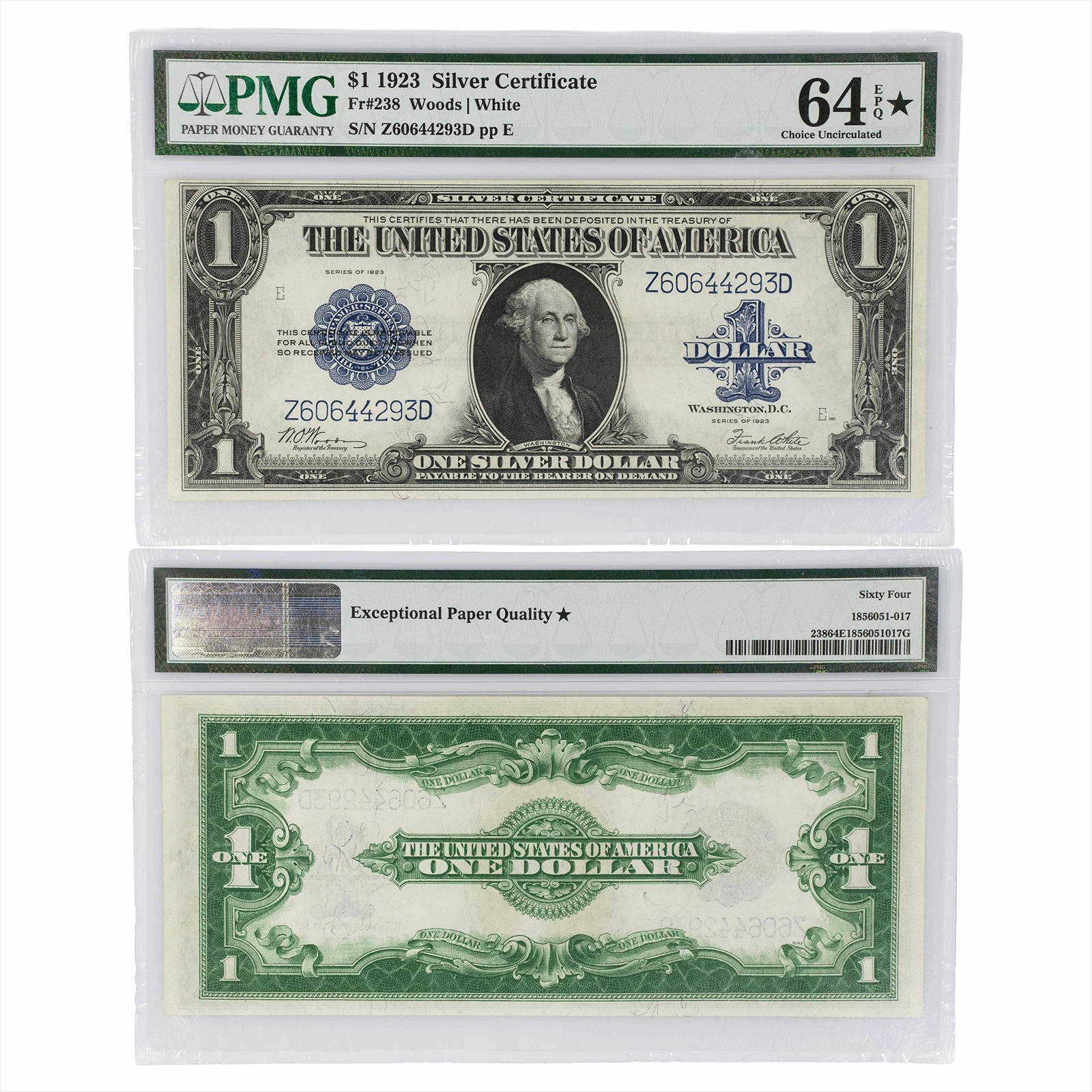 1923 $1 US Silver Certificate Fr#238 PMG Choice Uncirculated 64 EPQ