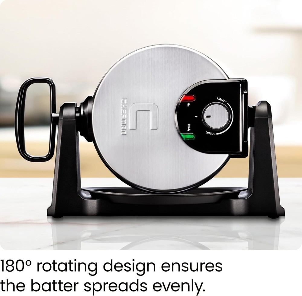 Space Saving Waffle Maker, Locking Lid, Stainless Steel