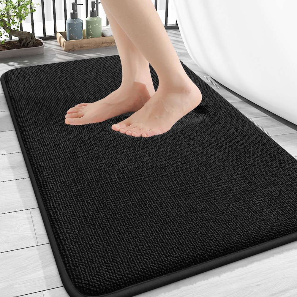 Black 30x20 Thick Memory Foam Bath Mat Rug Extra Soft Absorbent Quick Dry