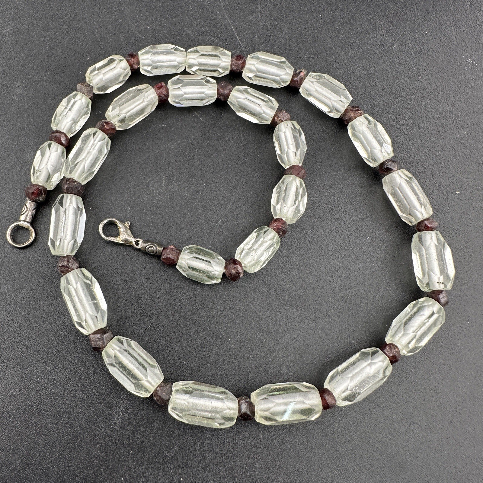 Stunning Vintage Himalayan Diamond Quartz With Garnet Beads Beautiful Necklace