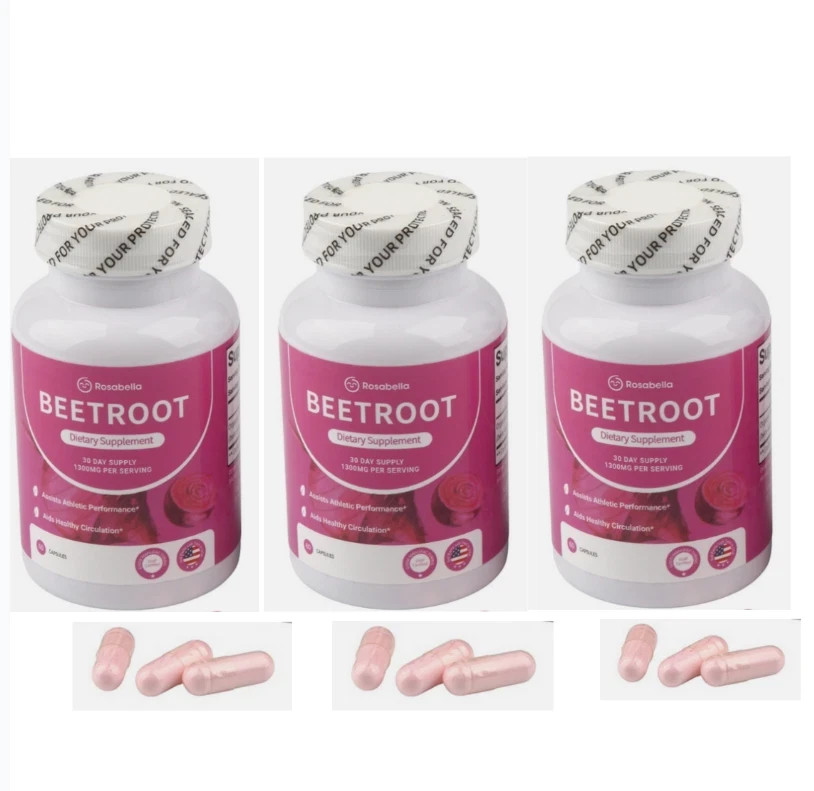 3 Pack of Rosabella Organic Beetroot Capsules (1300mg) for Blood Flow & Heart He