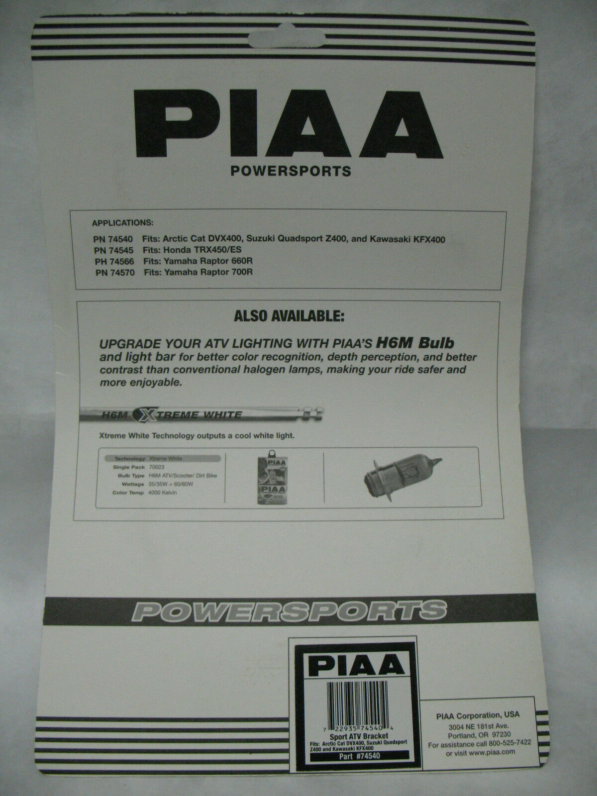 PIAA 74540 Lamp Bracket - Arctic Cat DVX 400 Suzuki Quadsport Z400 Kawasaki KFX4