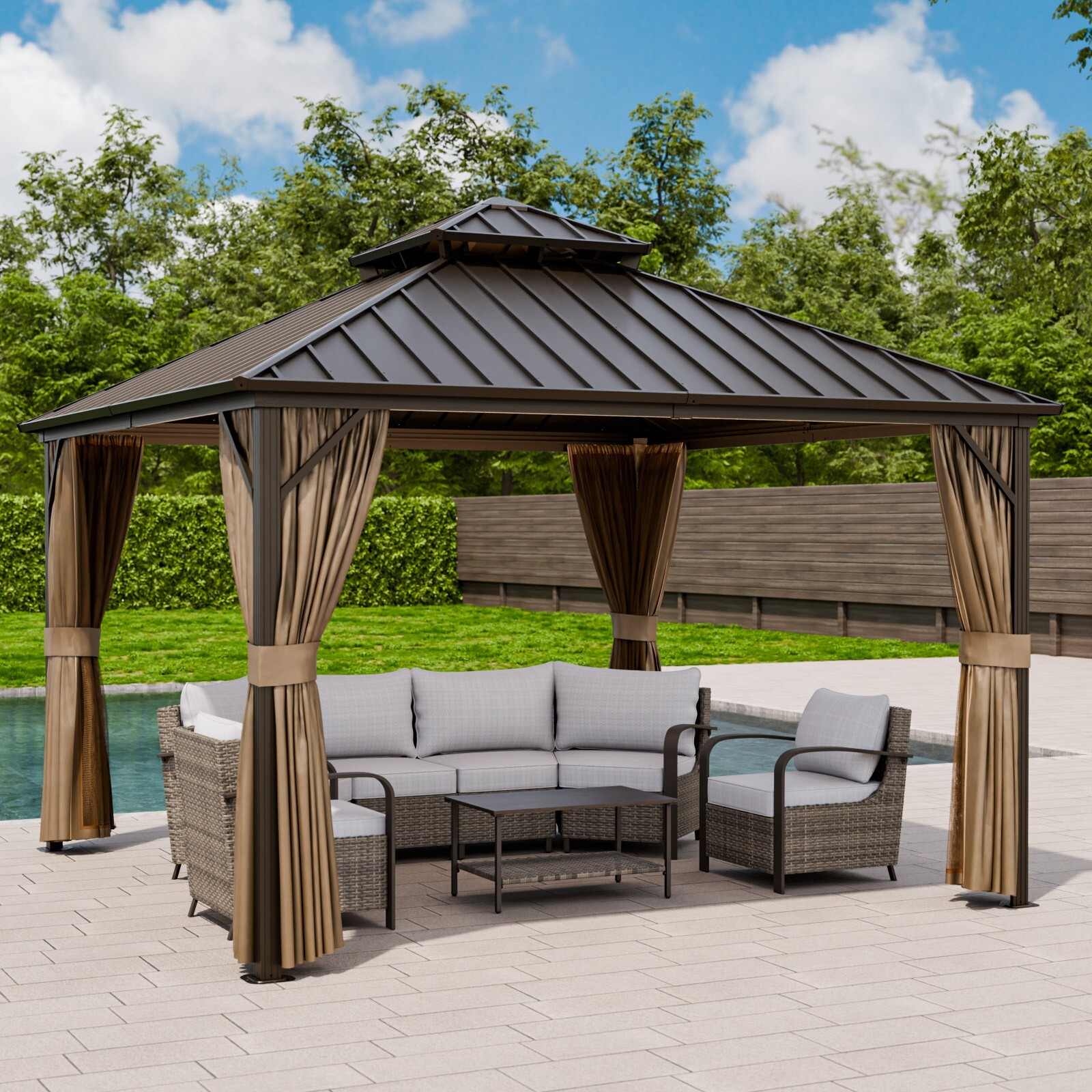 EAGLE PEAK 12x12 Galvanized Steel Double Roof Hardtop Gazebo