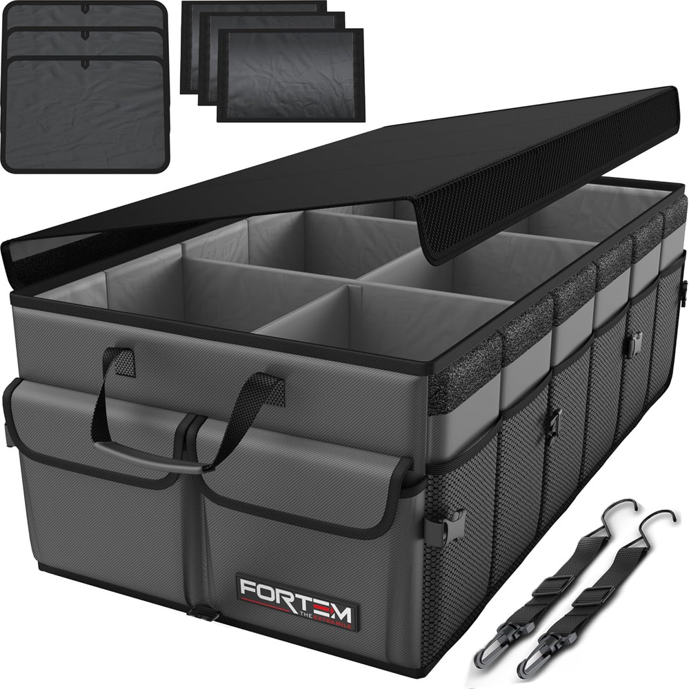 Car Trunk Organizer-Foldable Storage, Multi Compartment, Oxford, Securing Straps