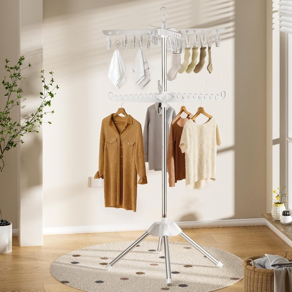 2-Tier Foldable Clothes Drying Rack - Rotatable 360° Space-Saving Solution
