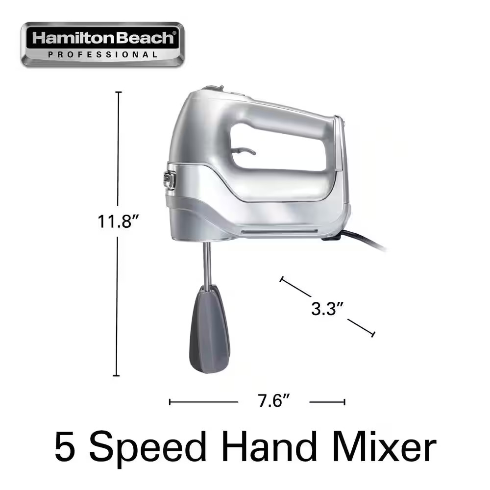 5-Speed Silver Hand Mixer with Easy Clean Beaters