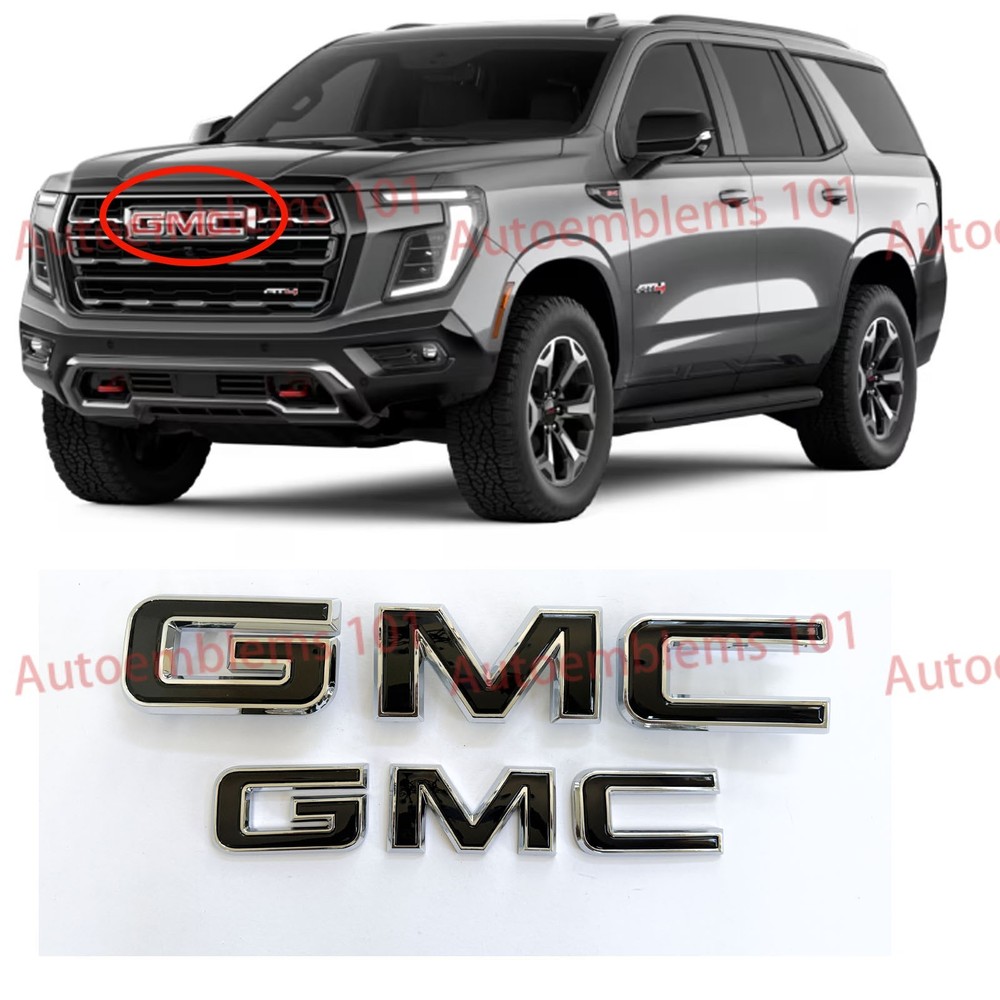 2025-26 GMC Yukon AT4,Elevation XL Front & Rear Chrome Black Emblems